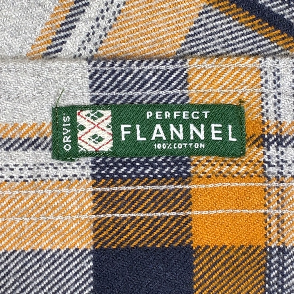 Orvis Perfect Flannel Shirt Mens 2XL Classic Orange Blue gray Plaid Heavy Cotton - Picture 8 of 11